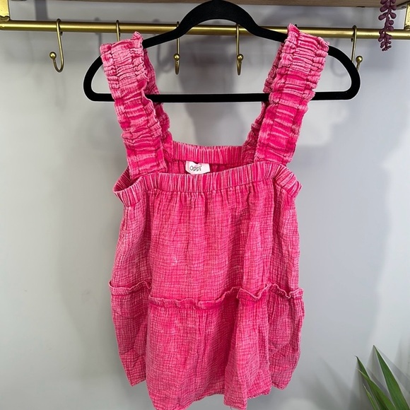 Tops - Pink Ruffled Women's Tank Top